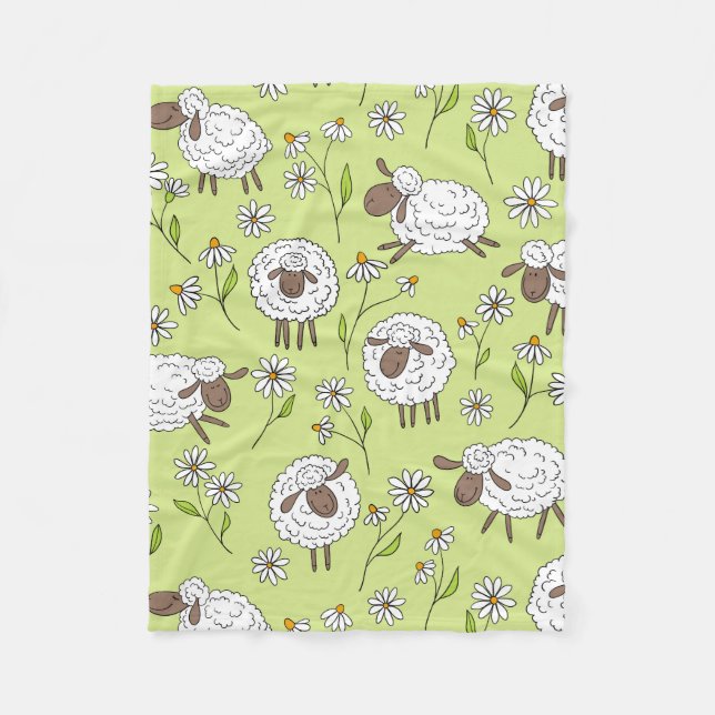 Counting sheep on honney dew green fleece blanket (Front)