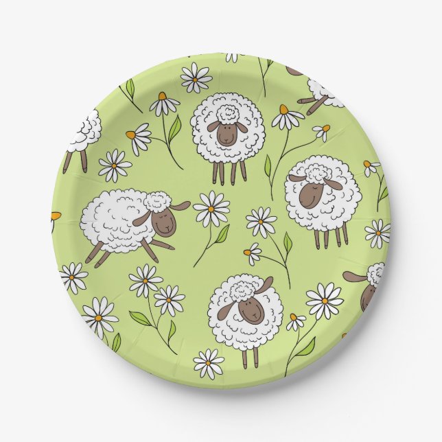Counting sheep on honney dew green paper plate (Front)