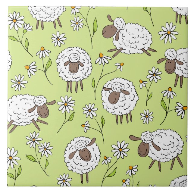 Counting sheep on honney dew green tile (Front)