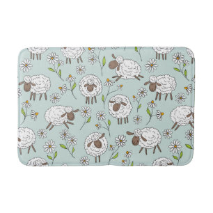 Counting sheep on sea glass blue bath mat
