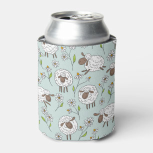 Counting sheep on sea glass blue can cooler