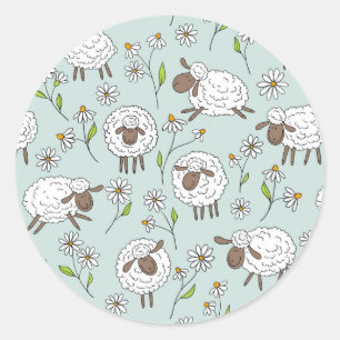 Counting sheep on sea glass blue classic round sticker