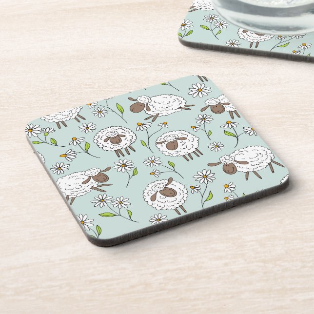 Counting sheep on sea glass blue coaster (Left Side)