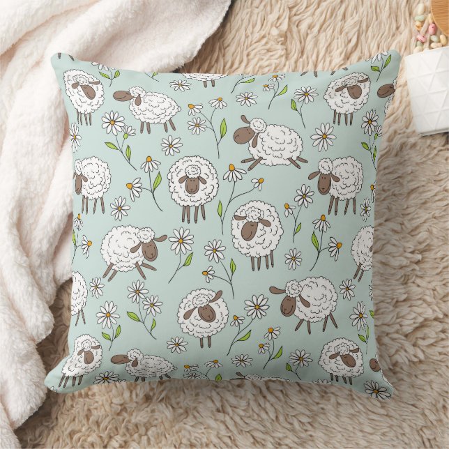 Counting sheep on sea glass blue cushion (Blanket)