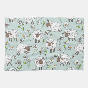 Counting sheep on sea glass blue tea towel