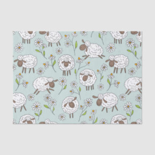 Counting sheep on sea glass blue tissue paper