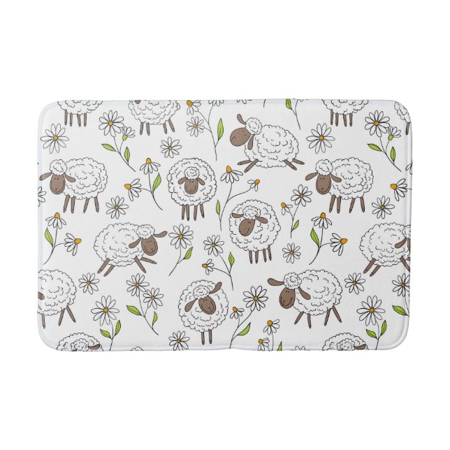 Counting sheep on white bath mat (Front)