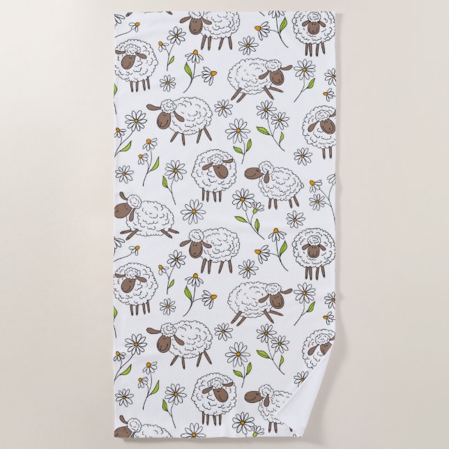 Counting sheep on white beach towel (Front)