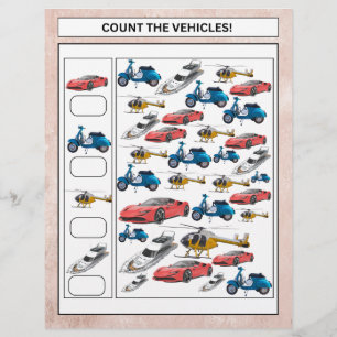 COUNTING THE VEHICLES WORKSHEET FOR KIDS FLYER