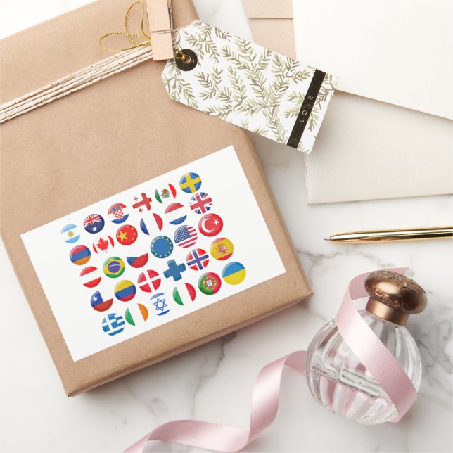 Countries icons set rectangular sticker (Gifting)
