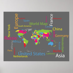 Countries On A World Map Poster