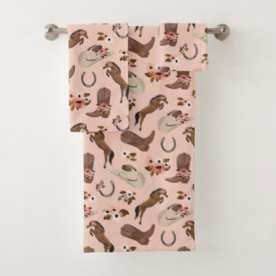 Country and Floral Pink Bath Towel Set