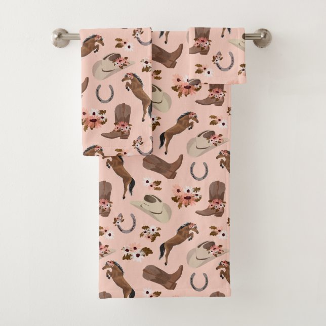 Country and Floral Pink Bath Towel Set (Insitu)