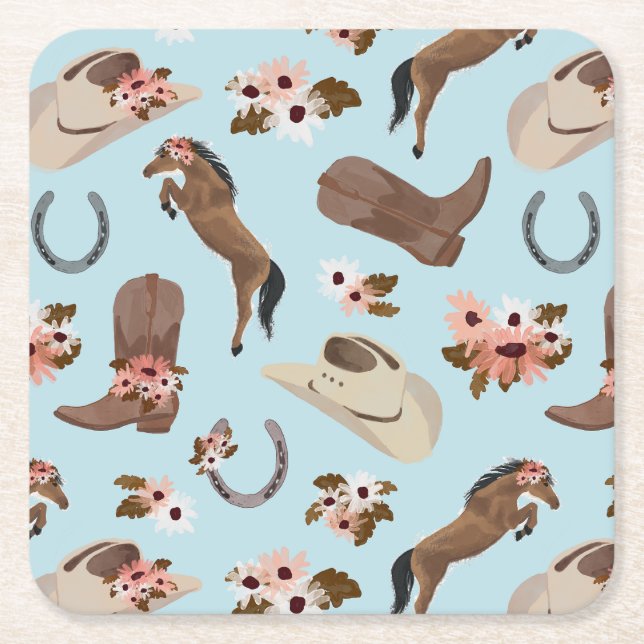 Country and Floral Square Paper Coaster (Front)