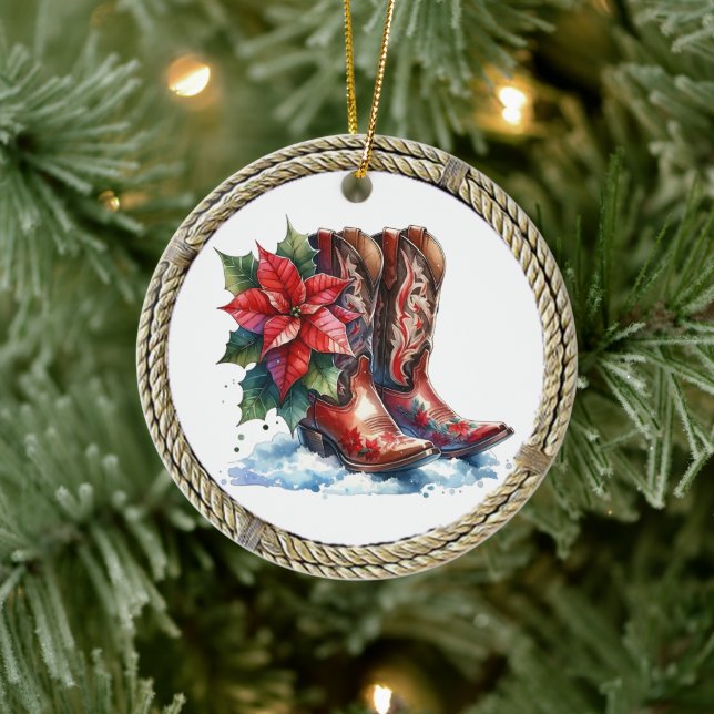 Country and Western Cowboy Boots Christmas Ceramic Tree Decoration (Tree)