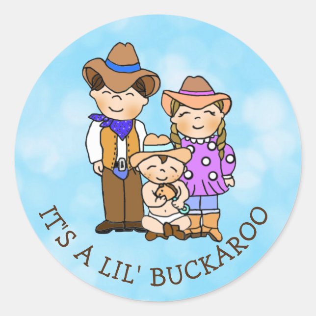 Country and Western Cowboy Family Classic Round St Sticker (Front)