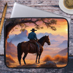 Country and Western Cowboy Horse Laptop Sleeve<br><div class="desc">Laptop sleeve featuring a painting of a cowboy on his horse overlooking a beautiful landscape at sunset. Beautiful for anyone who loves the Mid West and cowboys.</div>