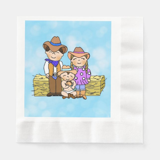 Country and Western Cowboy Themed Boys Baby Shower Napkin (Front)