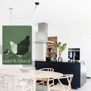 Country Animal Mother Hen & Chick Poultry Kitchen Canvas Print