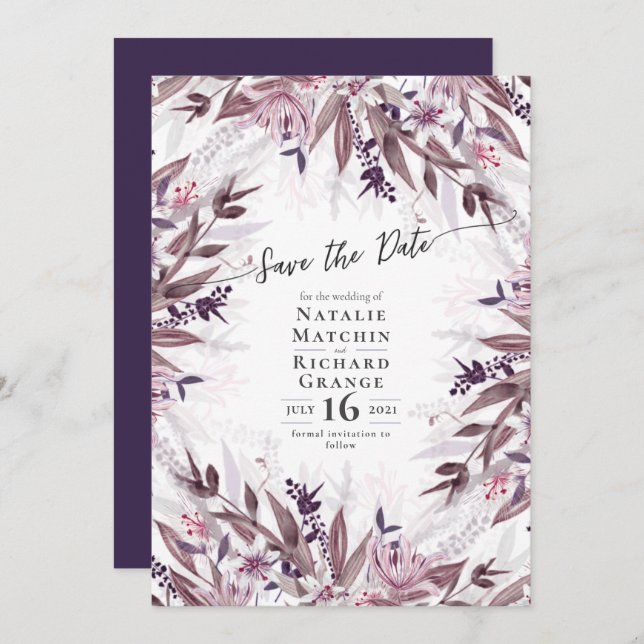 Country art floral wedding invite, invitation (Front/Back)