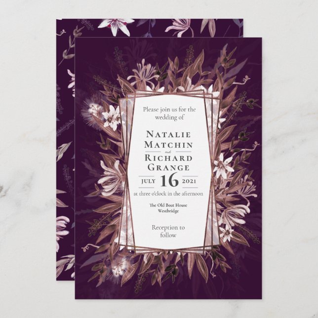 Country art floral wedding invite, invitation (Front/Back)