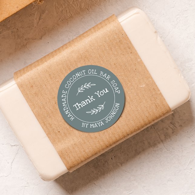 Country Balsam Green Handmade Thank You Classic Round Sticker (Country Balsam Green Handmade Thank You Classic Round Sticker)