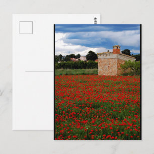 Country Barn in Poppy Field Portrait Postcard