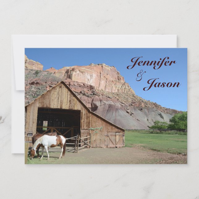 Country Barn Stable Horses Wedding Invitations (Front)