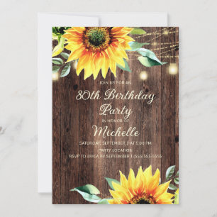 Country Barn String Lights Sunflower 80th Birthday Invitation