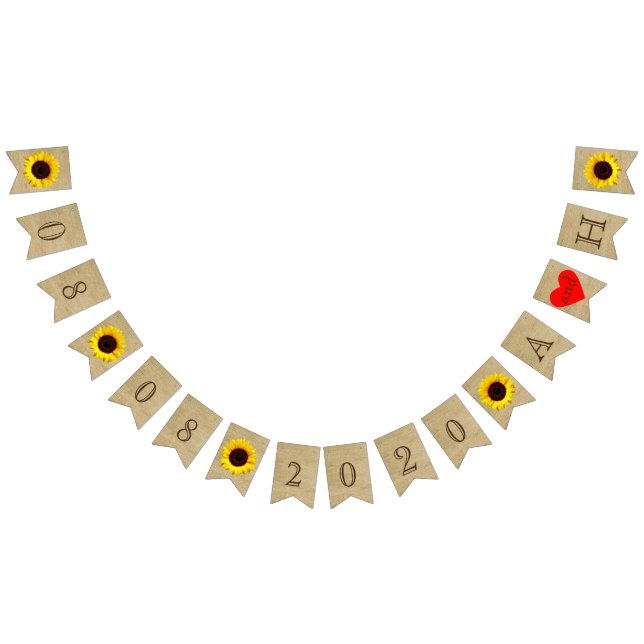 Country Barn Sunflowers Wedding Date Bunting (All)