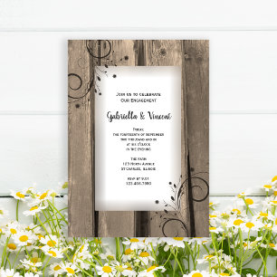 Country Barn Wood and Flowers Engagement Party Invitation