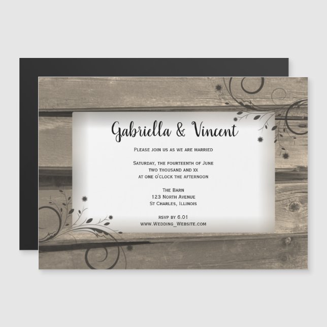 Country Barn Wood and Flowers Wedding Magnetic Invitation (Front/Back)