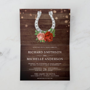 Country Barn Wood Floral Horseshoe QR Code Wedding Invitation