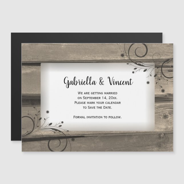 Country Barn Wood Flowers Wedding Save the Date Magnetic Invitation (Front/Back)
