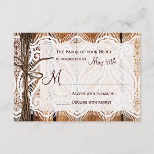 Country Barn Wood Lace Twine Wedding RSVP Cards