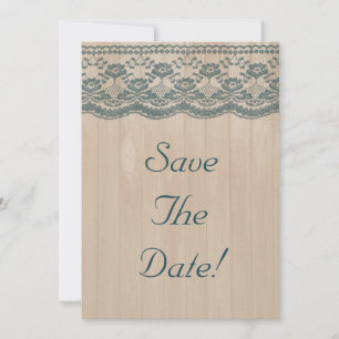 Country Barn Wood & Lace Wedding Save The Date Invitation