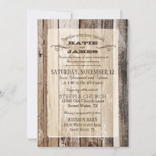 Country Barn Wood Planks Rustic Wedding Invitation