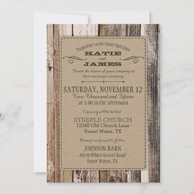 Country Barn Wood Planks Rustic Wedding Invitation (Front)