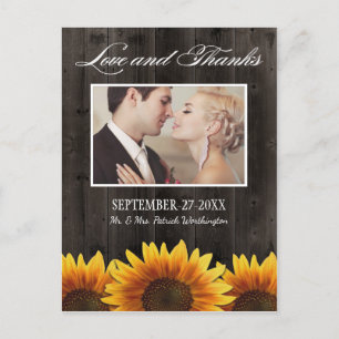 Country Barn Wood Rustic Sunflower Thank You Cards