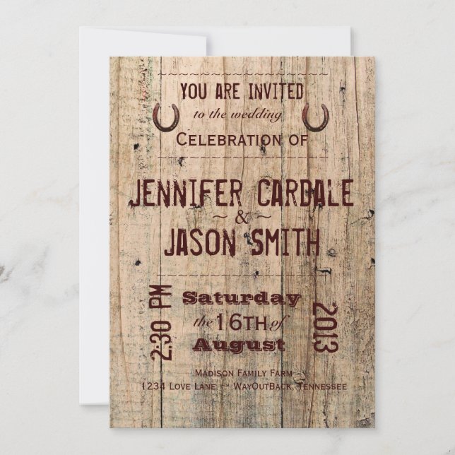 Country Barn Wood Typography Wedding Invitations (Front)