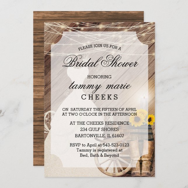 Country Barnwood Bridal Shower Invitation (Front/Back)