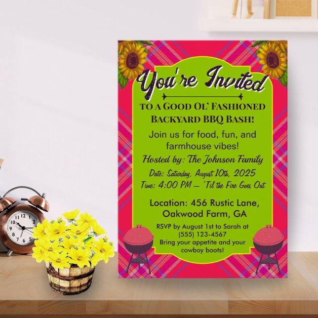 Country BBQ Invitation – Plaid Grill Theme Rustic (Creator Uploaded)