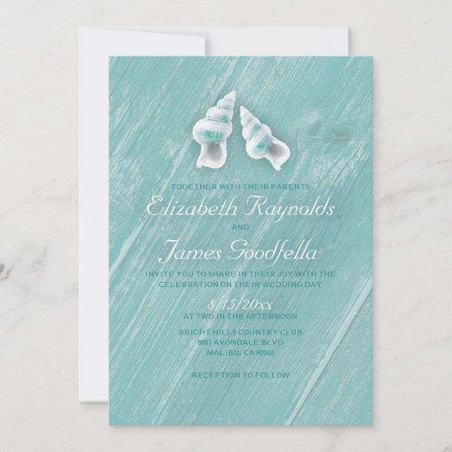 Country Beach Seashells Destination Wedding Invite (Front)