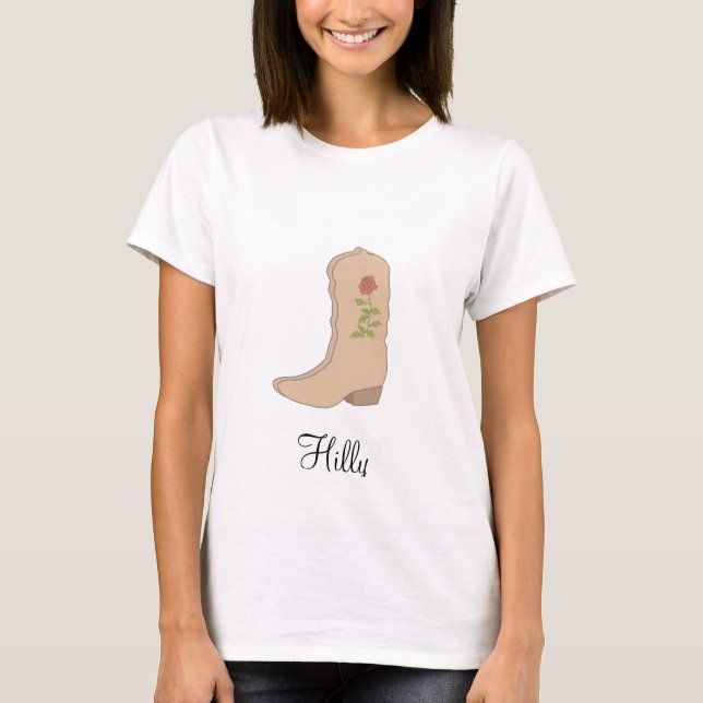 Country Beige Boots with Flower T-Shirt (Front)