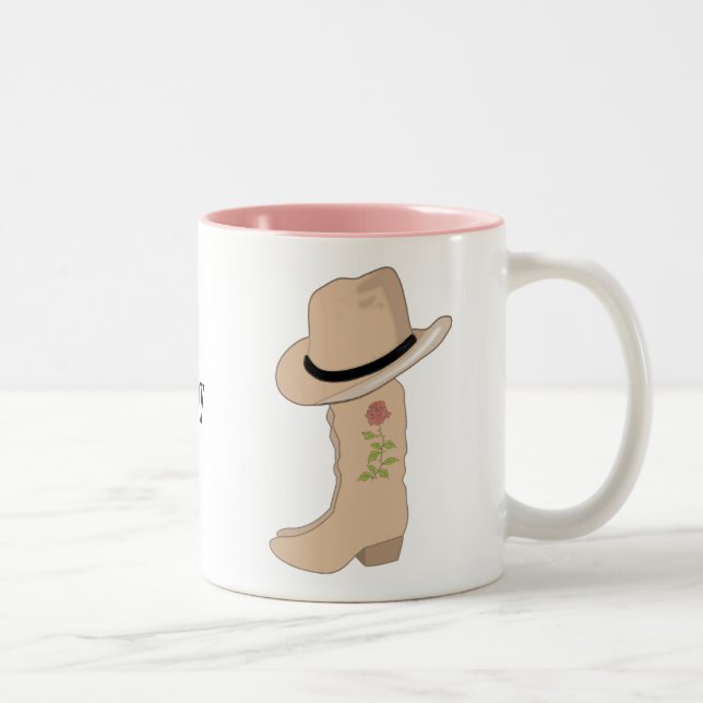 Country Beige Hat and Boots with Flower Two-Tone Coffee Mug (Right)