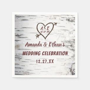 Country Birch Tree Bark Heart Arrow Rustic Wedding Napkin