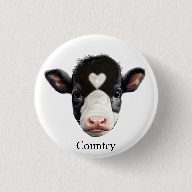 Country Black and White Cow Face 3 Cm Round Badge (Front)