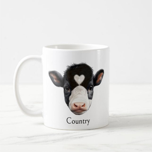 Country Black and White Cow Face Coffee Mug (Left)