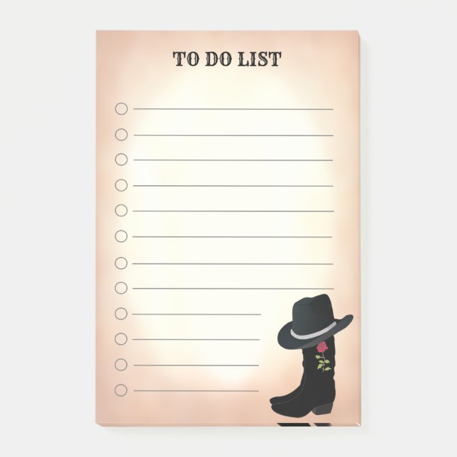 Country Black Boots & Hat To Do List Post-it Notes (Front)