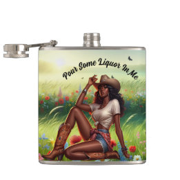 Country Black Cowgirl in MeadowVinyl Wrapped Flask